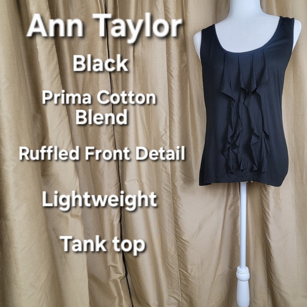 Ann Taylor Black Ruffled Front Tank Top